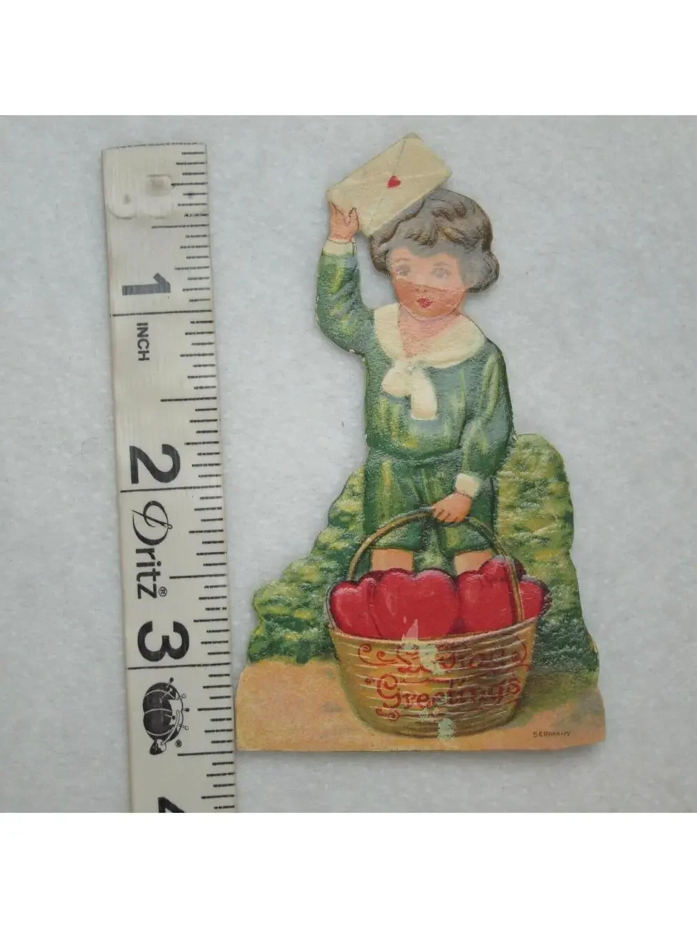 Vintage Valentine Die Cut Stand Up Boy Sailor Suit Heart Basket 1920-30s Germany